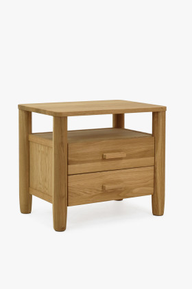 Tölgy éjjeliszekrény lábakon, skandináv dizájn, 2 fiókos, natúr